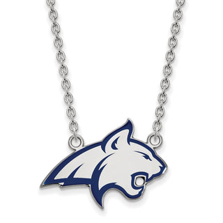 Sterling Silver Rhodium-plated LogoArt Montana State University Bobcat Large Enameled Pendant 18 inch Necklace