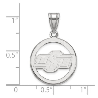 Sterling Silver Rhodium-plated LogoArt Oklahoma State University O-S-U Small Circle Pendant
