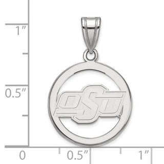 Sterling Silver Rhodium-plated LogoArt Oklahoma State University O-S-U Small Circle Pendant
