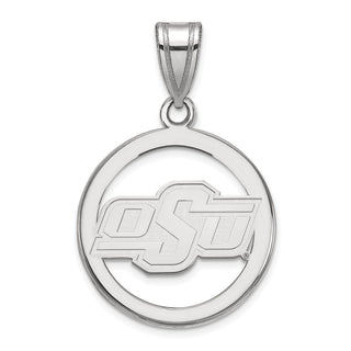 Sterling Silver Rhodium-plated LogoArt Oklahoma State University O-S-U Small Circle Pendant