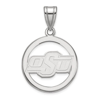 Sterling Silver Rhodium-plated LogoArt Oklahoma State University O-S-U Small Circle Pendant