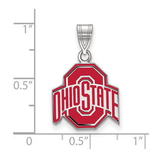 Sterling Silver Rhodium-plated LogoArt The Ohio State University Medium Enameled Pendant