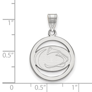 Sterling Silver Rhodium-plated LogoArt Penn State University Lion Medium Circle Pendant
