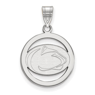 Sterling Silver Rhodium-plated LogoArt Penn State University Lion Medium Circle Pendant