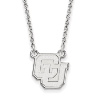 Sterling Silver Rhodium-plated LogoArt University of Colorado C-U Small Pendant 18 inch Necklace
