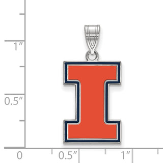 Sterling Silver Rhodium-plated LogoArt University of Illinois Letter I Large Enameled Pendant
