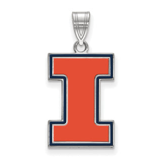 Sterling Silver Rhodium-plated LogoArt University of Illinois Letter I Large Enameled Pendant