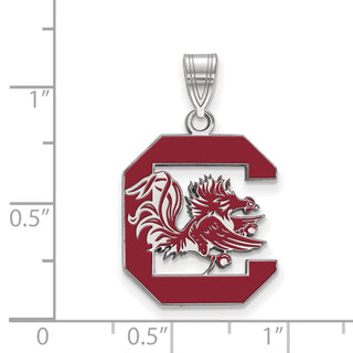Sterling Silver Rhodium-plated LogoArt University of South Carolina Large Enameled Pendant