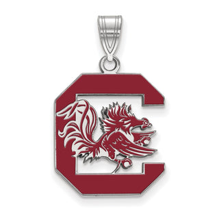 Sterling Silver Rhodium-plated LogoArt University of South Carolina Large Enameled Pendant