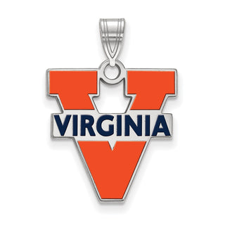 Sterling Silver Rhodium-plated LogoArt University of Virginia Large Enameled Pendant