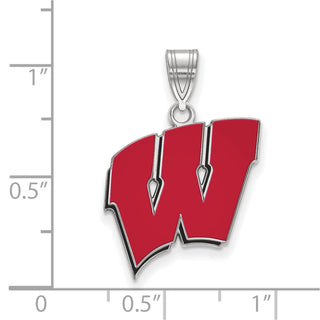 Sterling Silver Rhodium-plated LogoArt University of Wisconsin Letter W Large Enameled Pendant