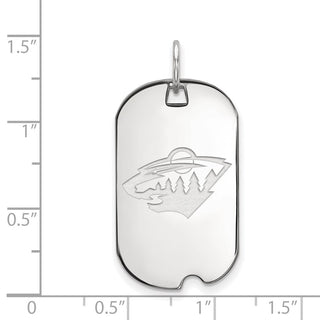 Sterling Silver Rhodium-plated NHL LogoArt Minnesota Wild Small Dog Tag Pendant