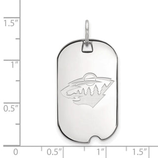 Sterling Silver Rhodium-plated NHL LogoArt Minnesota Wild Small Dog Tag Pendant
