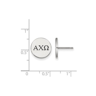 Sterling Silver Rhodium-plated LogoArt Alpha Chi Omega Sorority Greek Letters Black Enamel Post Earrings