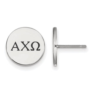 Sterling Silver Rhodium-plated LogoArt Alpha Chi Omega Sorority Greek Letters Black Enamel Post Earrings