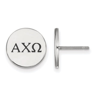 Sterling Silver Rhodium-plated LogoArt Alpha Chi Omega Sorority Greek Letters Black Enamel Post Earrings