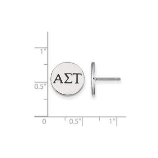 Sterling Silver Rhodium-plated LogoArt Alpha Sigma Tau Sorority Greek Letters Black Enamel Post Earrings
