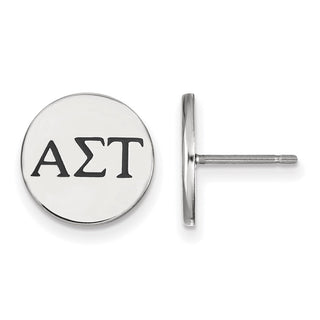 Sterling Silver Rhodium-plated LogoArt Alpha Sigma Tau Sorority Greek Letters Black Enamel Post Earrings