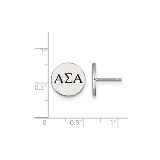Sterling Silver Rhodium-plated LogoArt Alpha Sigma Alpha Sorority Greek Letters Black Enamel Post Earrings