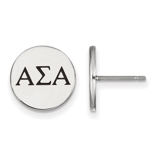 Sterling Silver Rhodium-plated LogoArt Alpha Sigma Alpha Sorority Greek Letters Black Enamel Post Earrings