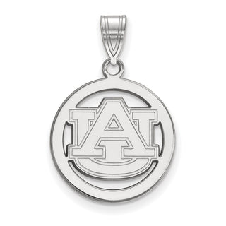 Sterling Silver Rhodium-plated LogoArt Auburn University Medium Circle Pendant.