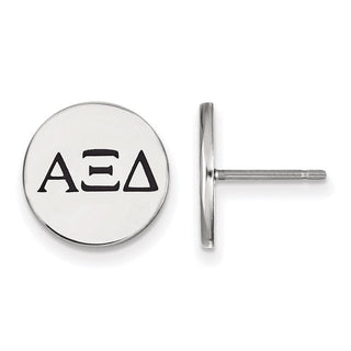 Sterling Silver Rhodium-plated LogoArt Alpha Xi Delta Sorority Greek Letters Black Enamel Post Earrings