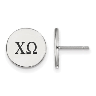 Sterling Silver Rhodium-plated LogoArt Chi Omega Sorority Greek Letters Black Enamel Post Earrings