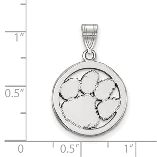 Sterling Silver Rhodium-plated LogoArt Clemson University Tiger Paw Medium Circle Pendant