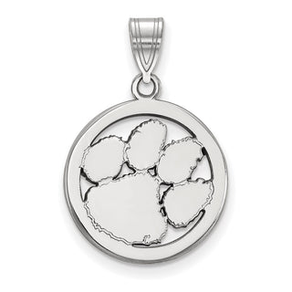 Sterling Silver Rhodium-plated LogoArt Clemson University Tiger Paw Medium Circle Pendant