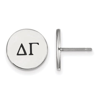 Sterling Silver Rhodium-plated LogoArt Delta Gamma Sorority Greek Letters Black Enamel Post Earrings