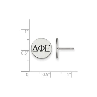 Sterling Silver Rhodium-plated LogoArt Delta Phi Epsilon Sorority Greek Letters Black Enamel Post Earrings