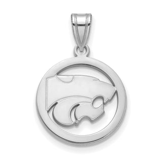 Sterling Silver Rhodium-plated LogoArt Kansas State University Wildcat Medium Circle Pendant