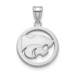 Sterling Silver Rhodium-plated LogoArt Kansas State University Wildcat Medium Circle Pendant