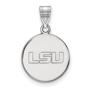 Sterling Silver Rhodium-plated LogoArt Louisiana State University L-S-U Medium Disc Pendant