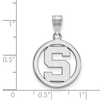 Sterling Silver Rhodium-plated LogoArt Michigan State University Letter S Small Circle Pendant