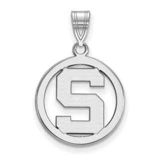 Sterling Silver Rhodium-plated LogoArt Michigan State University Letter S Small Circle Pendant