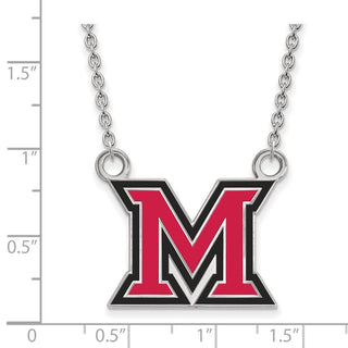 Sterling Silver Rhodium-plated LogoArt Miami University Ohio Letter M Large Enameled Pendant 18 inch Necklace