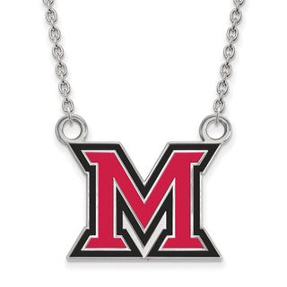Sterling Silver Rhodium-plated LogoArt Miami University Ohio Letter M Large Enameled Pendant 18 inch Necklace