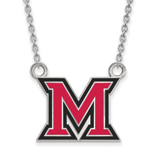 Sterling Silver Rhodium-plated LogoArt Miami University Ohio Letter M Large Enameled Pendant 18 inch Necklace