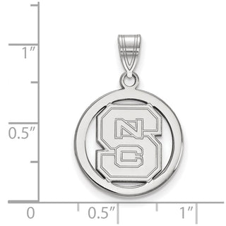 Sterling Silver Rhodium-plated LogoArt North Carolina State University N-C-S Small Circle Pendant