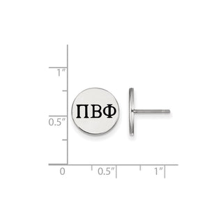 Sterling Silver Rhodium-plated LogoArt Pi Beta Phi Sorority Greek Letters Black Enamel Post Earrings
