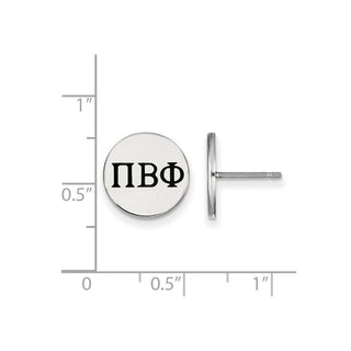 Sterling Silver Rhodium-plated LogoArt Pi Beta Phi Sorority Greek Letters Black Enamel Post Earrings