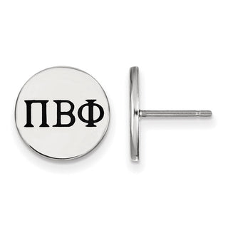 Sterling Silver Rhodium-plated LogoArt Pi Beta Phi Sorority Greek Letters Black Enamel Post Earrings