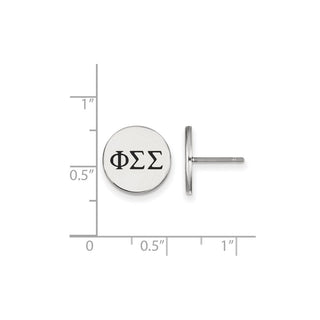 Sterling Silver Rhodium-plated LogoArt Phi Sigma Sigma Sorority Greek Letters Black Enamel Post Earrings