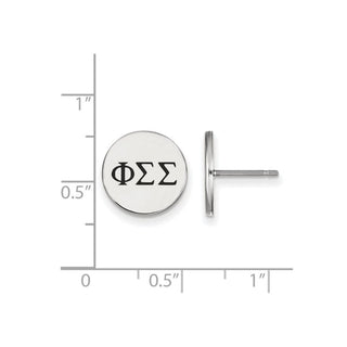 Sterling Silver Rhodium-plated LogoArt Phi Sigma Sigma Sorority Greek Letters Black Enamel Post Earrings