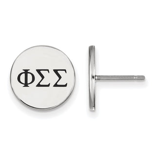 Sterling Silver Rhodium-plated LogoArt Phi Sigma Sigma Sorority Greek Letters Black Enamel Post Earrings