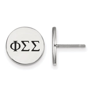 Sterling Silver Rhodium-plated LogoArt Phi Sigma Sigma Sorority Greek Letters Black Enamel Post Earrings
