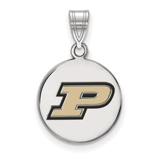 Sterling Silver Rhodium-plated LogoArt Purdue University Letter P Medium Enameled Disc Pendant
