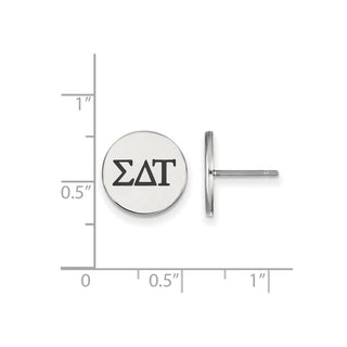 Sterling Silver Rhodium-plated LogoArt Sigma Delta Tau Sorority Greek Letters Black Enamel Post Earrings