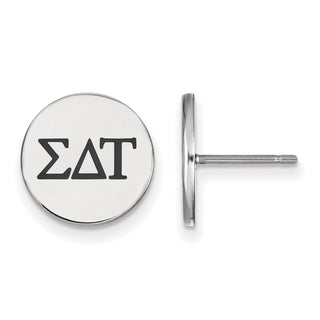 Sterling Silver Rhodium-plated LogoArt Sigma Delta Tau Sorority Greek Letters Black Enamel Post Earrings